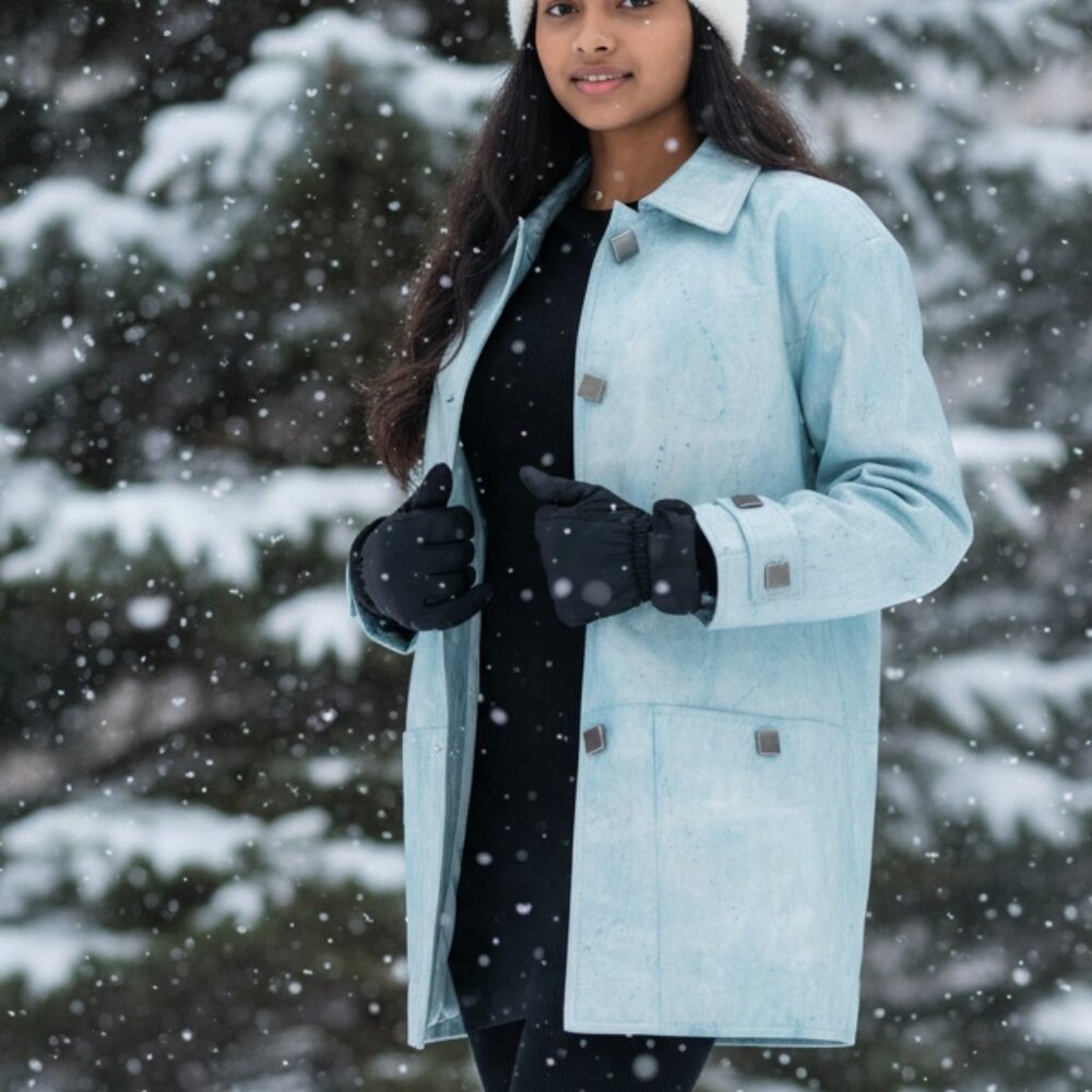 Vintage 80s BRAEFAIR Leather trench coat, Artsy Icy Blue  wearable art, S 8